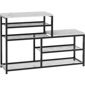 Shoe Rack Bench for Entryway,Free Standing Shoe Storage Organizer for Front Door Entrance,Boot Rack Holder Shelf for Closet with Seat,Sturdy Shoe Shelves for High Heels, Hallways,White Marble (5 Tier Standard-white)