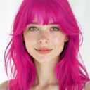 Wavy Wig and Sunglasses Set - 15 Inch Wavy Wig With Bangs - Heat Resistant Shoulder Length Curly Bob Wigs for Women - Bachelorette Party Costume Cosplay (Rose+Purple)