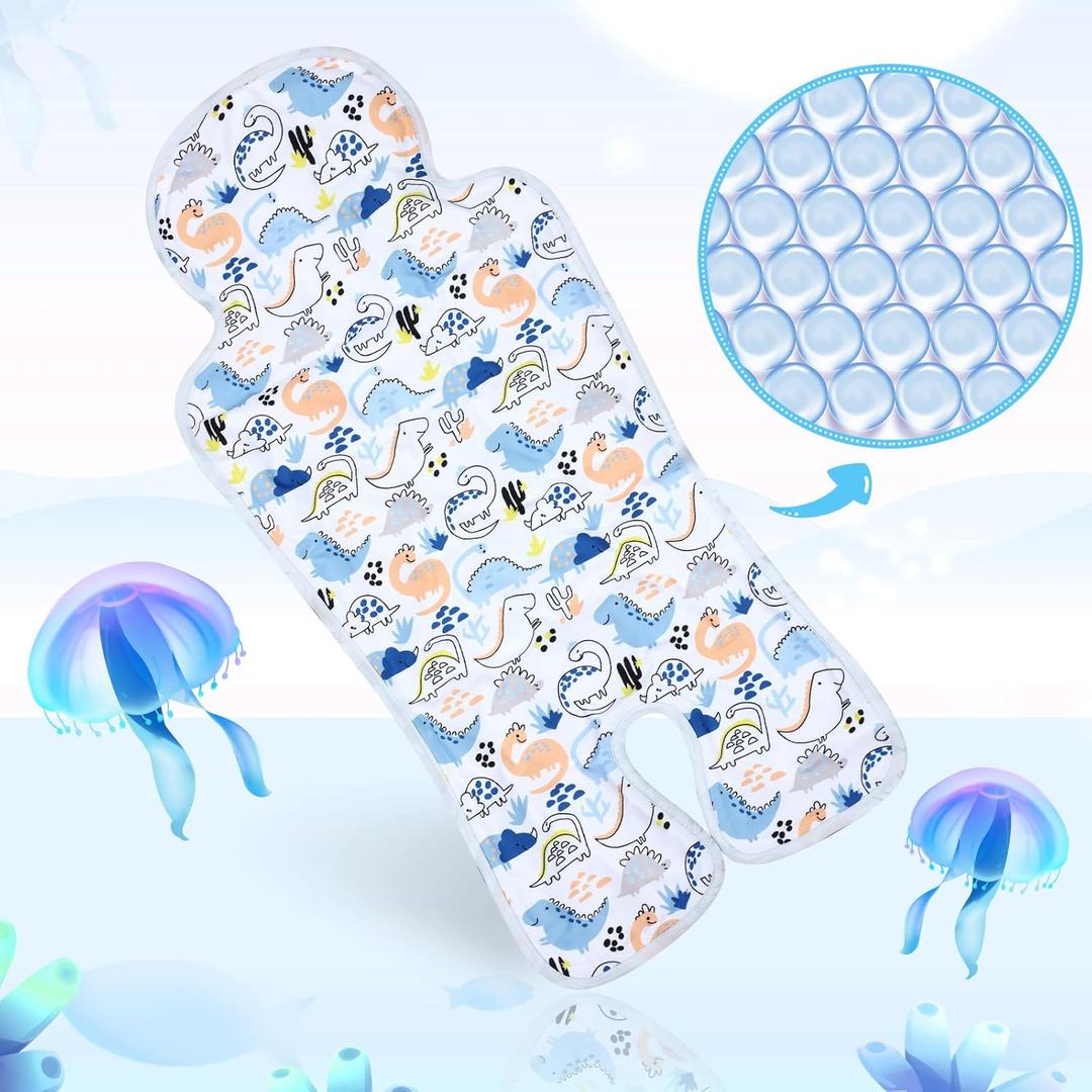 Pinkunn 1 Pc Gel Car Seat Cooling Pad for Baby Summer Breathable Ice Cushion Multifunctional Ice Stroller Cooler Mat for Stroller Baby Dining Chair Child Safety Seat(Dinosaur)