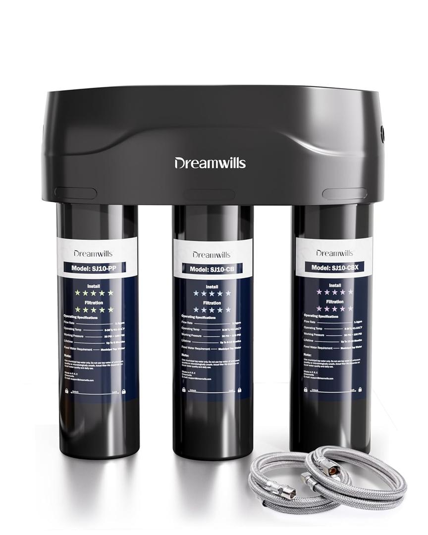 Dreamwills SJ10 8-Stage Under Sink Water Filter System, Up to 18-Months | High-Flow 1.3 GPM Under Counter Water Filtration for Kitchen/Apartment, Reduce Lead, PFAS, Fluoride, Chlorine, Chloramine