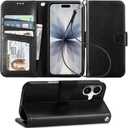 Arae Compatible with iPhone 17 Case Wallet with Card Holder, Wristlet Strap Wallet Flip Cover for iPhone 17 6.3 inch Men/Women, RFID Blocking, Kickstand, Black