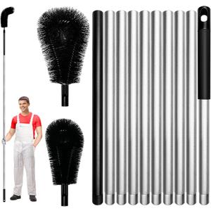 13 FT Gutter Cleaning Tool, Roof Gutter Brush, Clear Leaves from Roof Gutters Without a Ladder, Includes 2 Cleaning Brushes & Black