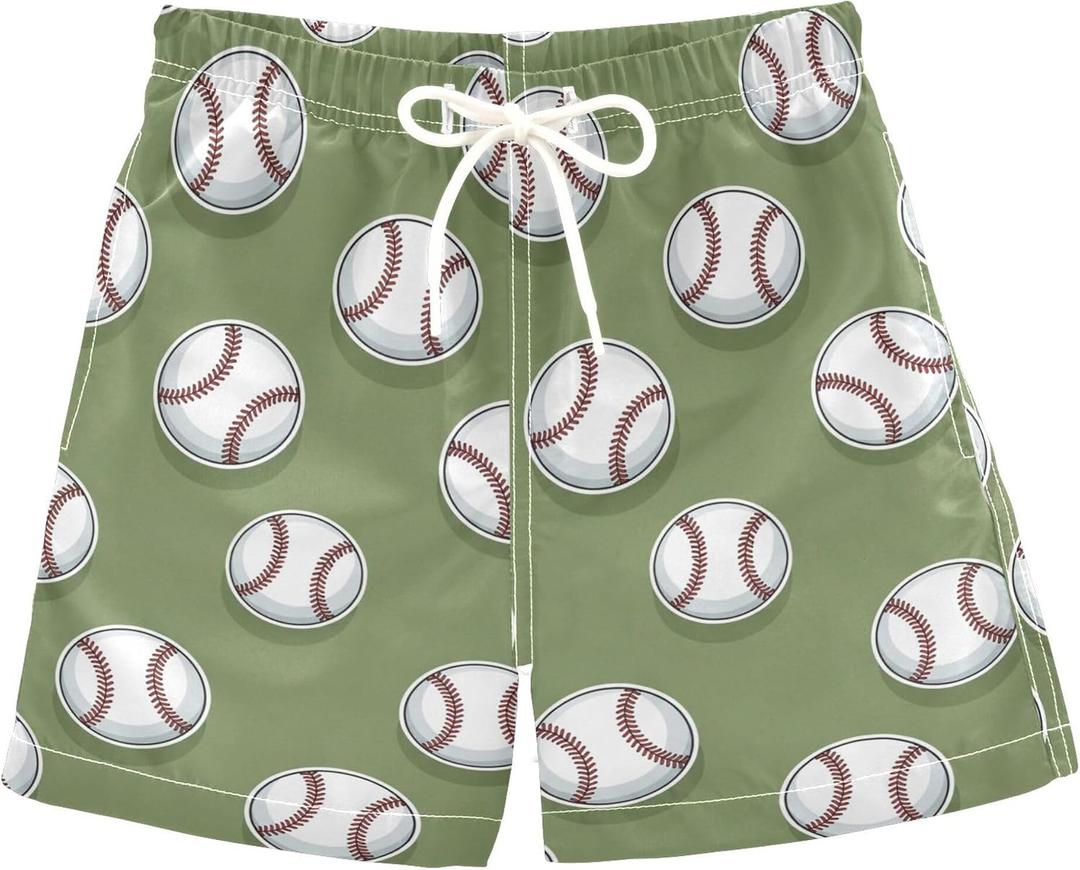Boys Swim Trunk Baseball Print Design Board Shorts Quick Dry Swimwear Shorts 6-14T