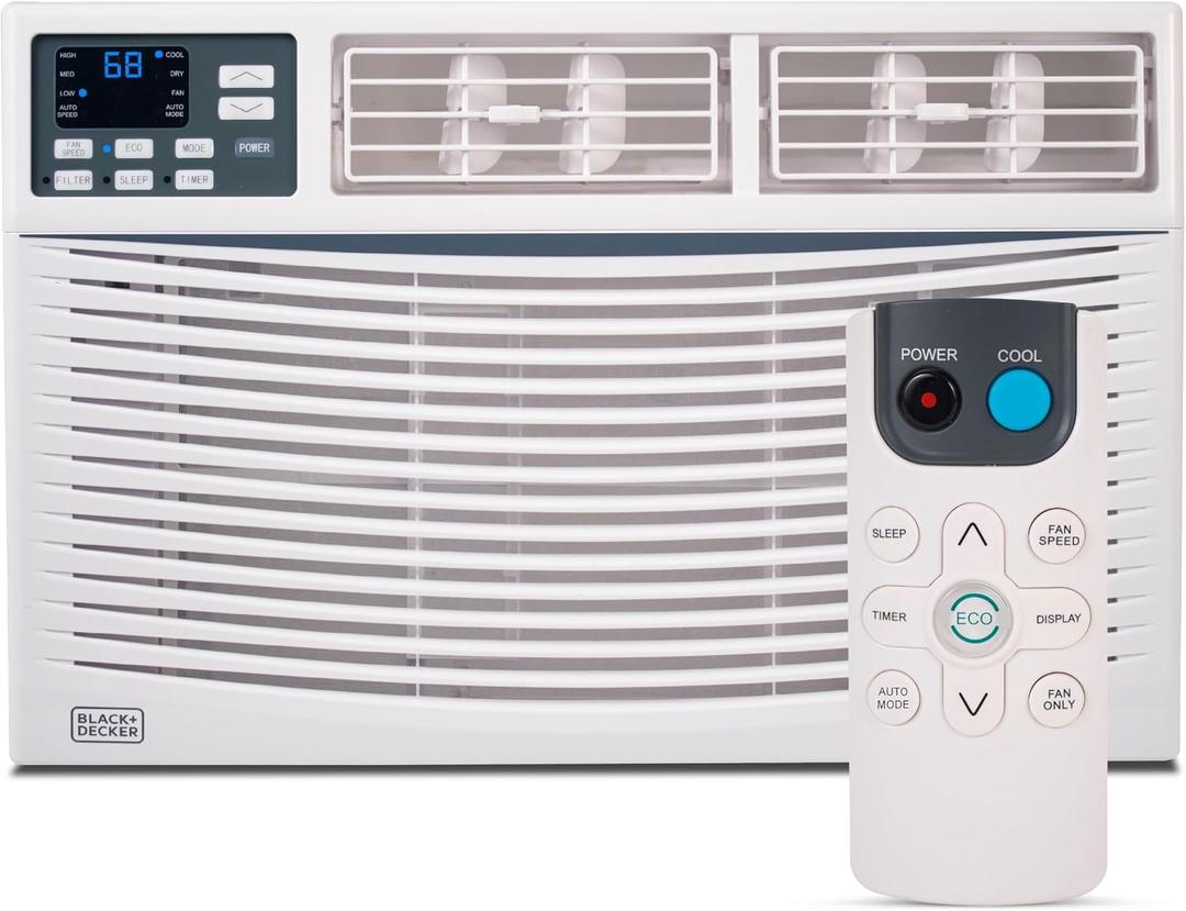 BLACK+DECKER Window Air Conditioner 8,000 BTU, AC Window Unit Cools Up to 350 Square Feet, Window AC Unit with Remote Control, 3 Cooling Speeds and Fan Only Function, BWAC08WTB, White