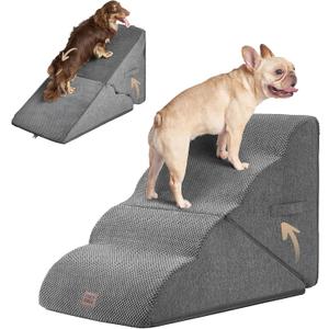 EHEYCIGA Curved Foldable Dog Stairs Ramp for High Beds 19.7" H, 4-Step Dog Steps for Small Dogs and Cats, Pet Stairs for High Bed Climbing, Non-Slip Balanced Pet Step Indoor, Grey