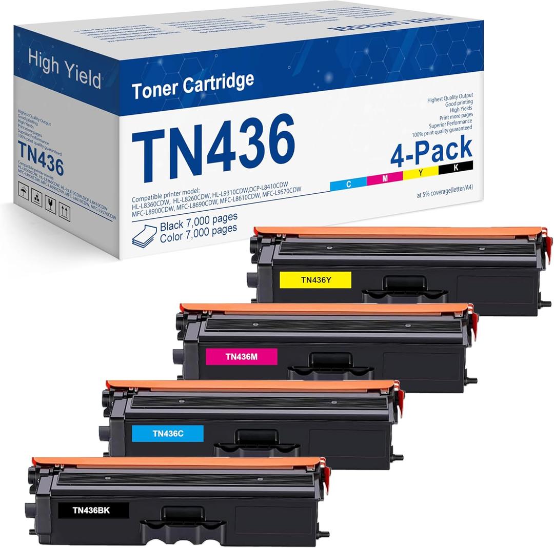 TN436 Toner Cartridges 4 Pack Replacement for Brother TN-436 Toner Work with MFC-L8900CDW HL-L8260CDW HL-L8360CDW MFC-L8610CDW MFC-L9570CDW Printer(TN 436 Toner Cartridge Set High Yield)