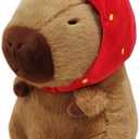 Cute Capybara Plush Wearing Strawberry Hat, 12inch Kawaii Capybara Stuffed Animal Soft Stuffed Toy Fruit Plushies Birthday for Kids