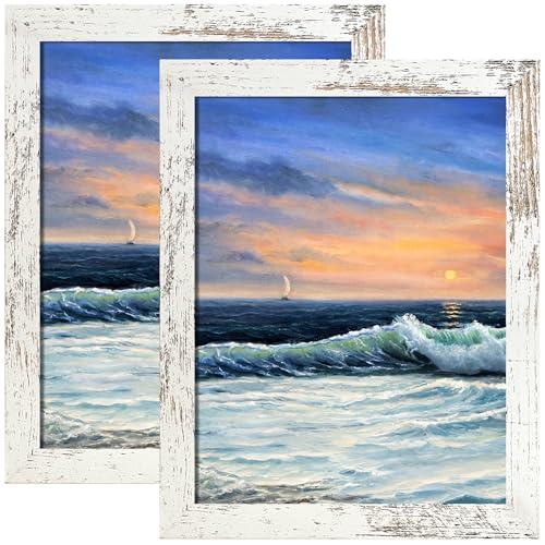 LUCKYLIFE 8x10 Picture Frame Distressed White for Wall Mounting or Tabletop Display, 2 Pack