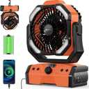 Easywave Camping Fan with LED Lantern: 30000mAh Rechargeable Battery Powered Outdoor Tent, Oscillating Fan with 360 Hanging Hook, Personal USB Desk Fan for Camping, Power Outage, Hurricane, Jobsite (ORANGE)