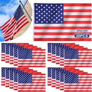 Tradder 20 Pieces 3x5 ft American Flags Bulk for 250th Anniversary Waterproof Polyester Us Flags with Grommets Double Stitched for Independence Day Outdoor Porch Parade