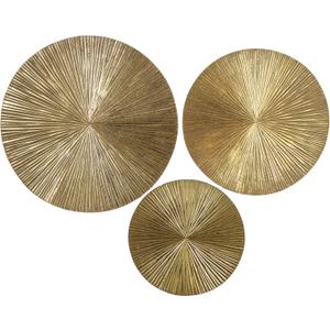 CosmoLiving by Cosmopolitan Wooden Plate Home Wall Decor Carved Radial Wall Sculpture, Set of 3 Wall Art 24", 20", 16"H, Gold