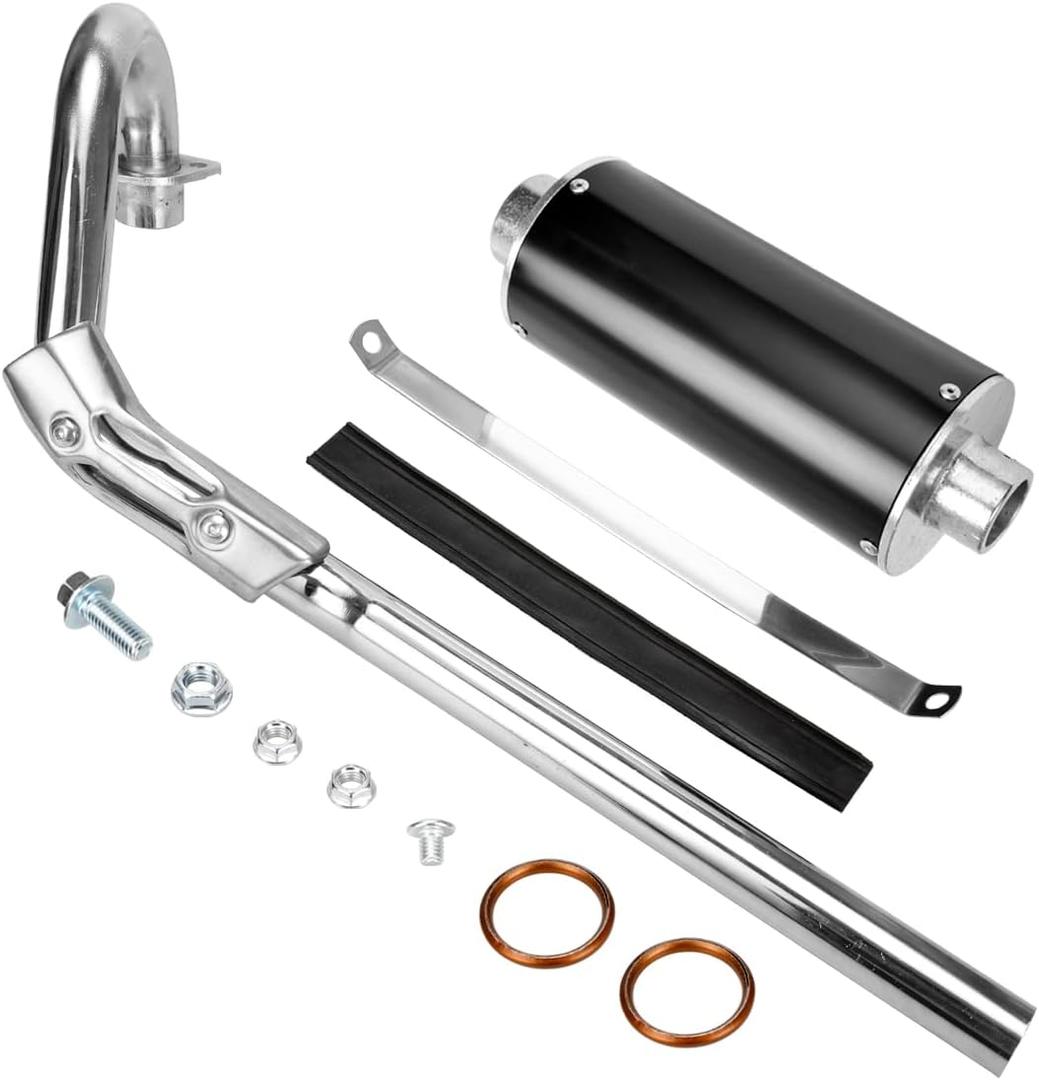 FVRITO High Performance Big Bore Exhaust Muffler Silencer Head Pipe Full System with Hardware Parts Fit for XR50 CRF50 Chinese 70cc 110cc 125cc SSR Taotao SDG Coolster Apollo Dirt Pit Bike Black