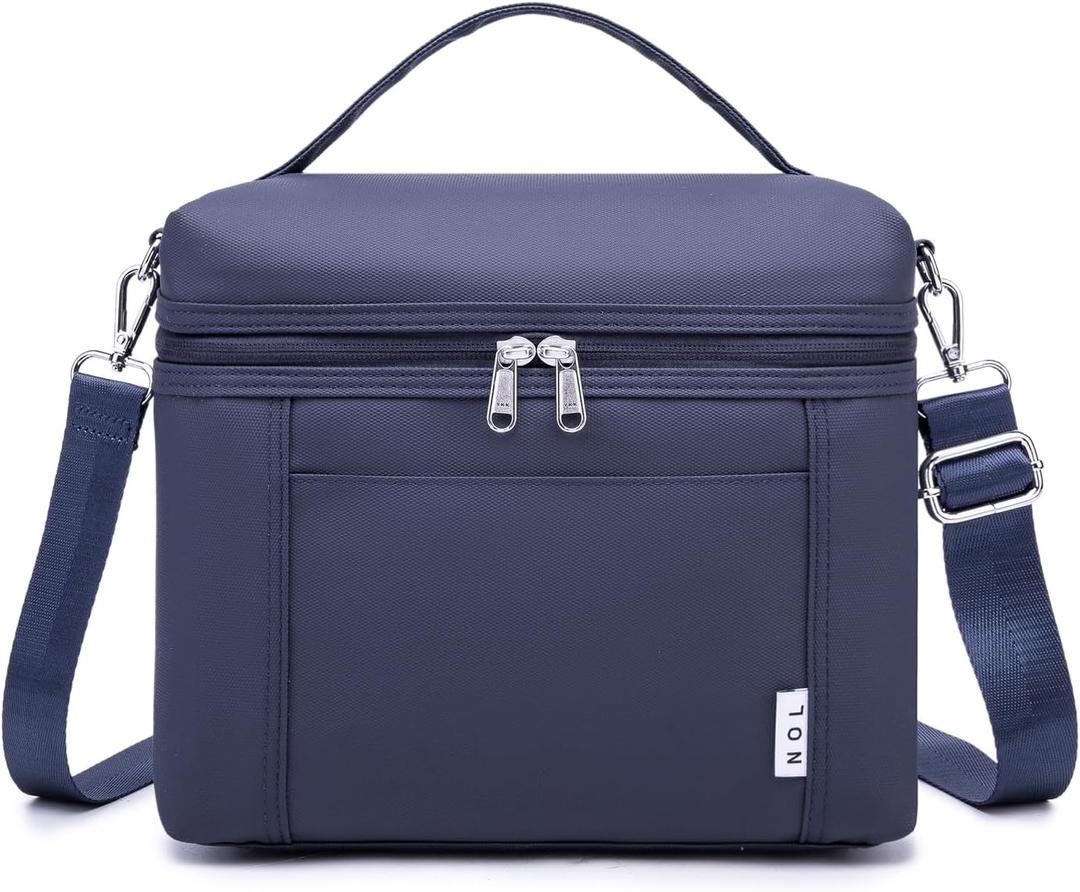 NOL Natural Organic Lifestyle Insulated Lunch Bags for Women Cooler Bag Lightweight Nylon Waterproof Lunch Box For Work (Navy Blue, Medium(Normal))