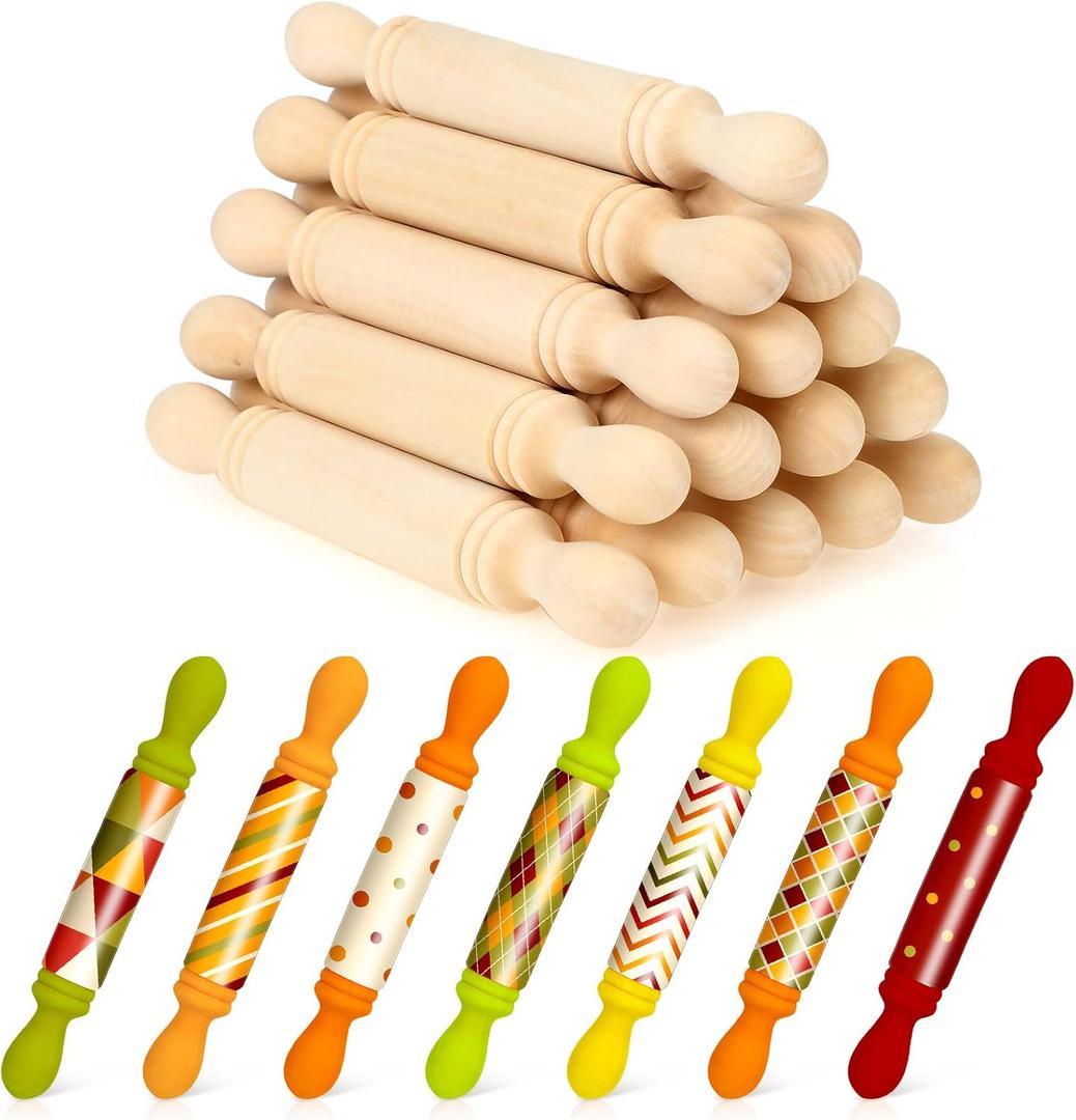20 Pieces Mini Rolling Pin for Crafts 5.5 Inches Long Wooden Dough Roller Small Wooden Rolling Pins for Kids Children Home Kitchen Fondant Pastry Pizza Crafting Baking and Imaginative Play