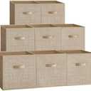 SONGMICS Storage Cubes, 13 x 13 x 13 Inches Non-Woven Fabric Bins with Double Handles, Set of 4 Closet Organizers for Shelves, Foldable, for Clothes, Sand Beige UROB833K03