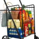 YITAHOME Jumbo Folding Shopping Cart with Wheels, Double Basket Grocery Cart, Collapsible Utility Cart for Laundry, Storage & Organizing (Portable & Space-Saving) (Jumbo 34.3 gal)