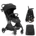 Gromast Gravity Folding Baby Stroller - Portable Travel Toddler Stroller w/Adjustable Backrest, Canopy & Cup Holder, Lightweight and UV Protected, One-Hand Automatic Folding - Black