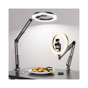 Overhead Phone Mount with Ring Light Phone Holder,10" LED Ring Light for Desk with Stand and Remote for iPhone,Phone Tripod with Light for Video Recording TikTok Live Stream Cooking Kitchen Vlogging