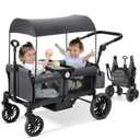 ELEMARA Foldable Wagon Stroller, Stroller Wagon for 2 Kids, Premium All Terrain Wagon for Kids with Removable Canopy, Adjustable Push/Pull Handle, Harnesses, Large Storage Bag, Grey