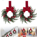 Mini Christmas Wreaths for Cabinets, 2/4/6 Pcs, with Berries, Cedar, and a Bow, Durable & Safe, Durable & Safe, Versatile Mini Christmas Wreaths, for Cabinets Window Door Porch Decor (Stay-A (2PCS))