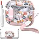 TATOFY for AirPod Pro 3 Case (2025) with Phone Stand Lanyard Lock Cleaning Kit, Compatible with Magsafe Flowers Hard AirPods Pro 3rd Generation Cover for Women (Pink, AirPods Pro 3)