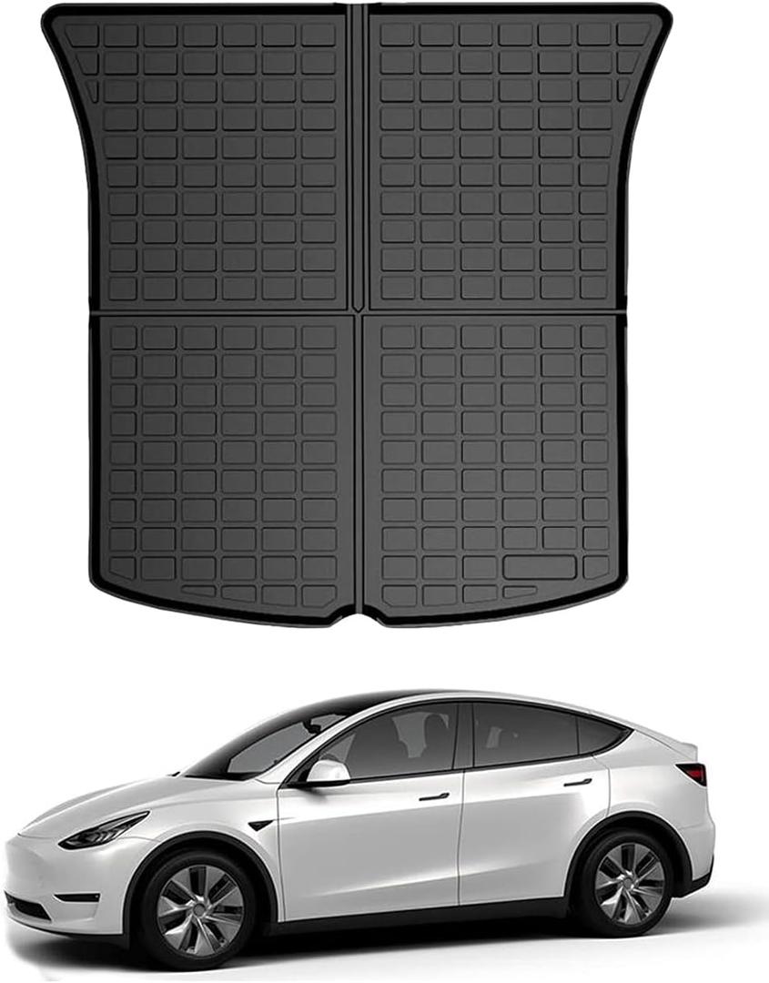 All Weather Rear Cargo Liners Trunk Tray Mats Protector Custom Compatible with 2020-2023 2024 2025 Model Y 5-SeatsNot for Juniper3D Waterproof Durable Odorless Flexible Black TPO Accessories