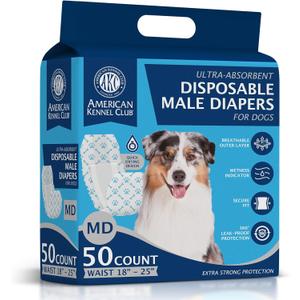 American Kennel Club Male Dog Wrap, Disposable Diapers with Wetness Indicator, Medium, 50 Count (M Waist 18 - 25 in)