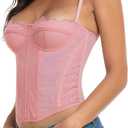 Lace Bustier Corset Tops for Women - Sexy Going Out Party Club Top with Buckle (Pink)