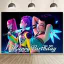 Hunters Girls Birthday Decorations,Demon Movie Hunters Happy Birthday Banner Backdrop for Kids Birthday Party Supplies 60 * 40 inches