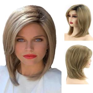 Andongnywell Blonde Wig Short Bob Human Hair Lace Front Wig Bobo Straight Wig Hair for Black Women Density Wig (Golden,One Size)