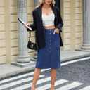 Denim Skirt Women Long Jean Skirts Stretch High Waisted Button Down Front Slit A Line with Pockets (8, 01-blue)