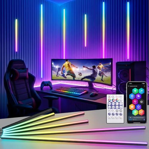 DIY RGB+IC LED Recessed Lighting Kit for Wall Panels, 6pcs Adhesive Wall Strip Lights for Wall Accent Acoustic Panels, WiFi Smart Color Chasing Wood Slat LED Lights with Alexa & WiFi APP Control