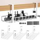 3 Pack Cable Management Under Desk Tray, 47.1" No Drill Under Desk Wire Management with Upgraded Clamp, Metal Cord Organizers with Cable Organizers, PC Cord Organization Rack, White