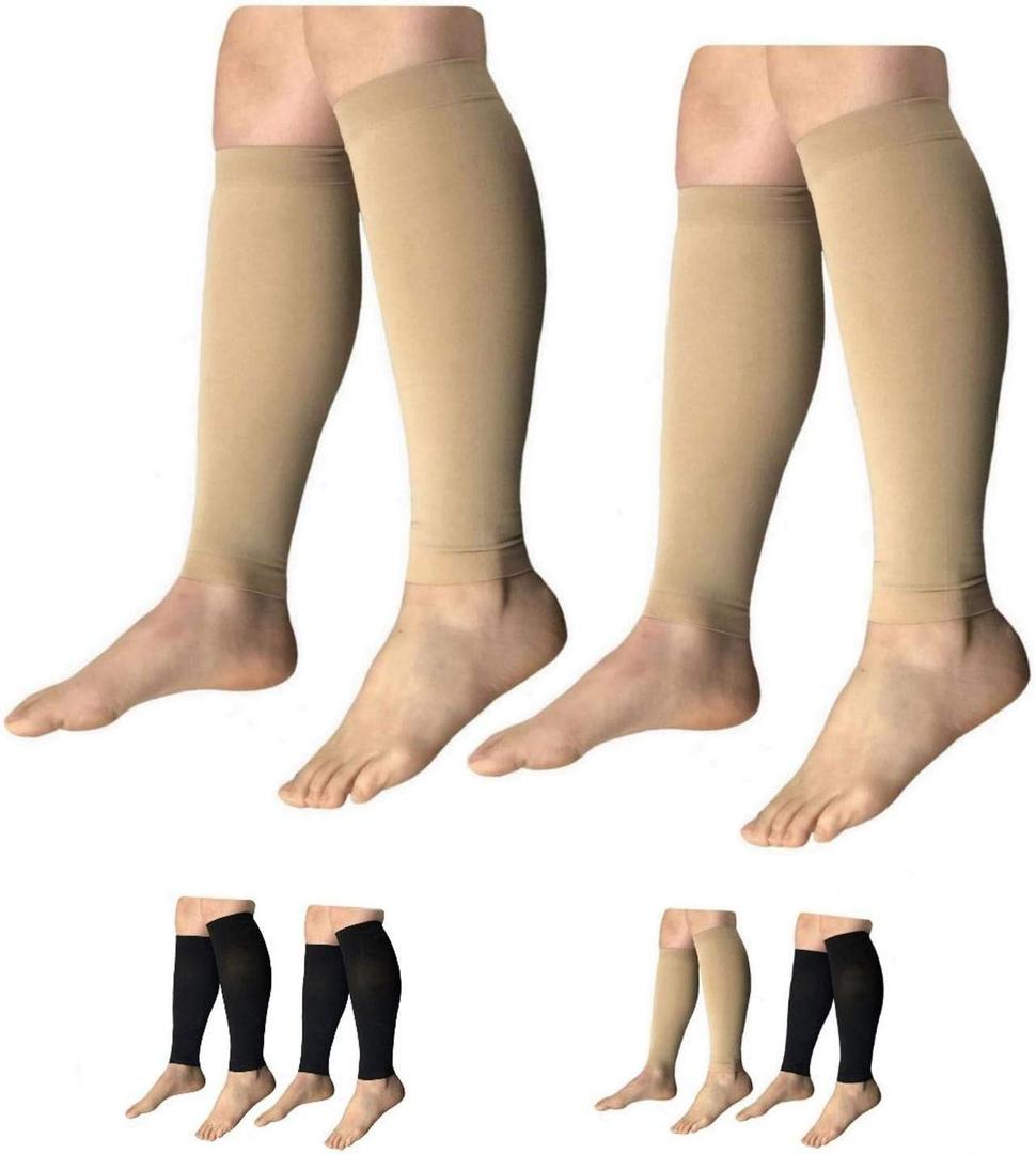 HealthyNees Shin 15-20 mmHg Med Compression Circulation Wide Leg Big Calf Sleeve (Beige Combo, 3X-Large)