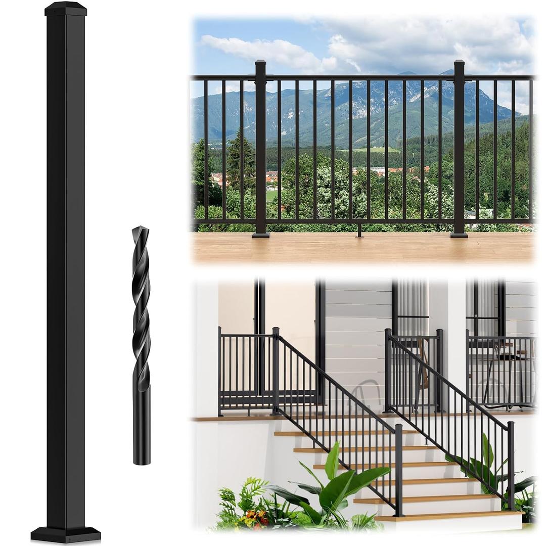 Egadis 2.56 in. x 2.56 in. x 48.5 in. Aluminum Railing Post with Drill Bit