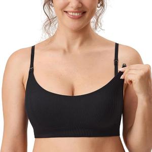 MOMANDA Ribbed Nursing Bras for Breastfeeding Support Maternity Sports Bra Wireless Seamless Sleep Bralettes, Large