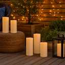 10" 12" 14" x 5" Extra Large Waterproof Outdoor Flameless Candles Battery Operated LED Pillar Candles for Indoor Outdoor Lanterns, Off White, Long Lasting, Set of 3