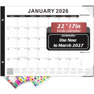 Gannyfer Desk Calendar 2026, Large 2026 Desk Calendar 22" x 17", Use Now to March 2027, 18 Monthly Academic Desktop Calendar 2026 with To-Do List, 2026 Calendar for Office, School, Home(6 Stickers) (Black)