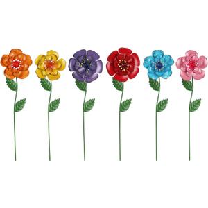 hogardeck Garden Decor for Outside, Set of 6 Metal Flowers Decorative Garden Stakes for Spring Decor, Yard Art Garden Decorations for Outdoor Lawn Porch Pathway Patio (Multi-Color)