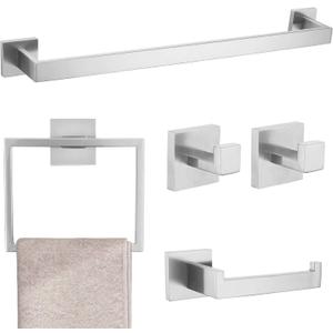 Brushed 5-Piece Bathroom Hardware Accessories Set-Towel Bar & Holder Racks for Bathroom,SUS304 Stainless Steel,Wall Mounted,23.6-Inch