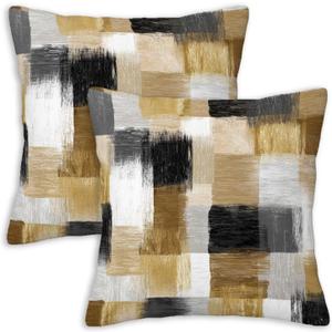 Abstract Geometric Throw Pillow Covers 18x18 Set of 2 | Beige Black Modern Decorative Cushion Covers | Color Block Pillow Cases for Couch Sofa Bed Living Room Office