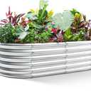 Land Guard Galvanized Metal Raised Garden Bed Kit, 8x4x1.5ft Large Planter Boxes Outdoor, Oval Gardening Box, Patio Garden Planter Box for Vegetables (Silver)