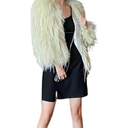 Women's Fashion Cropped Faux Fur Jacket Long Sleeve Open, (XXL)