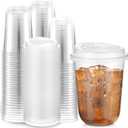 Baderke 100 Sets 16 oz Clear Plastic Cups with Lids,Sturdy Iced Coffee Cups with lids, Disposable Plastic Smoothie Cup for Cold Drinks