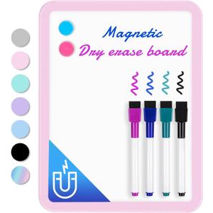 VUSIGN Small White Board Dry Erase, 8.5'' x 11'' Magnetic Dry Erase Board, Mini Whiteboard with Markers for Students, Fridge, Wall, Locker, Pink