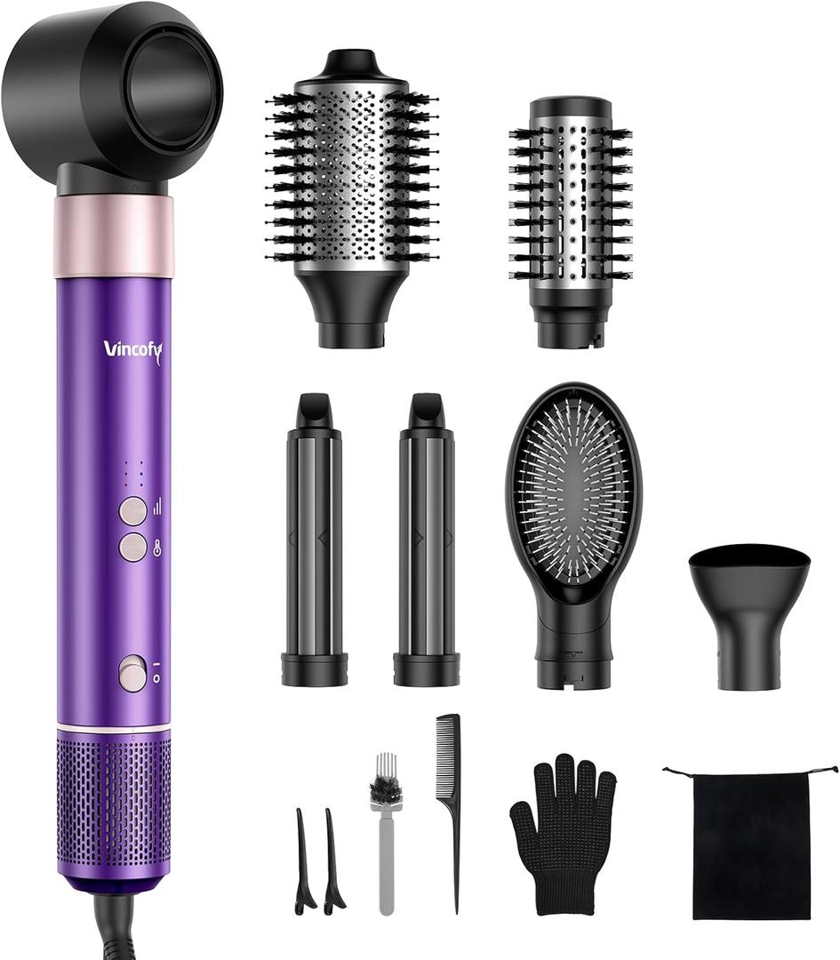 7-in-1 Hair Dryer Brush and Hair Styler Set  Fast Drying, Curling, Straightening & Volumizing  Hot Air Styling Tool with No Heat Damage  for All Hair Types  Violet