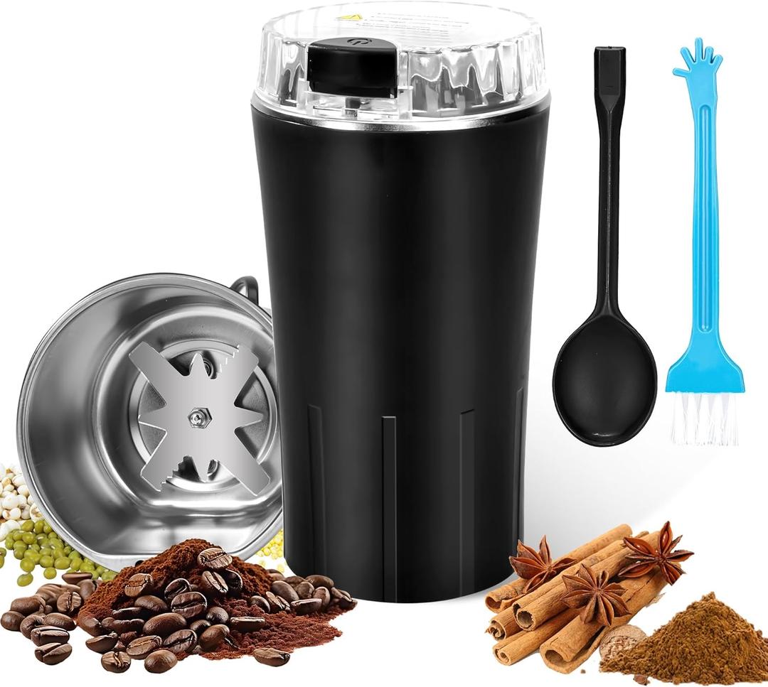 One Touch Coffee Grinder Electric 300W - Heavy-Duty Stainless Steel Blades Small Grinder for Spices & Coffee Beans for Home Use, With 50g Capacity, Ideal for Espresso & French Press (Black)
