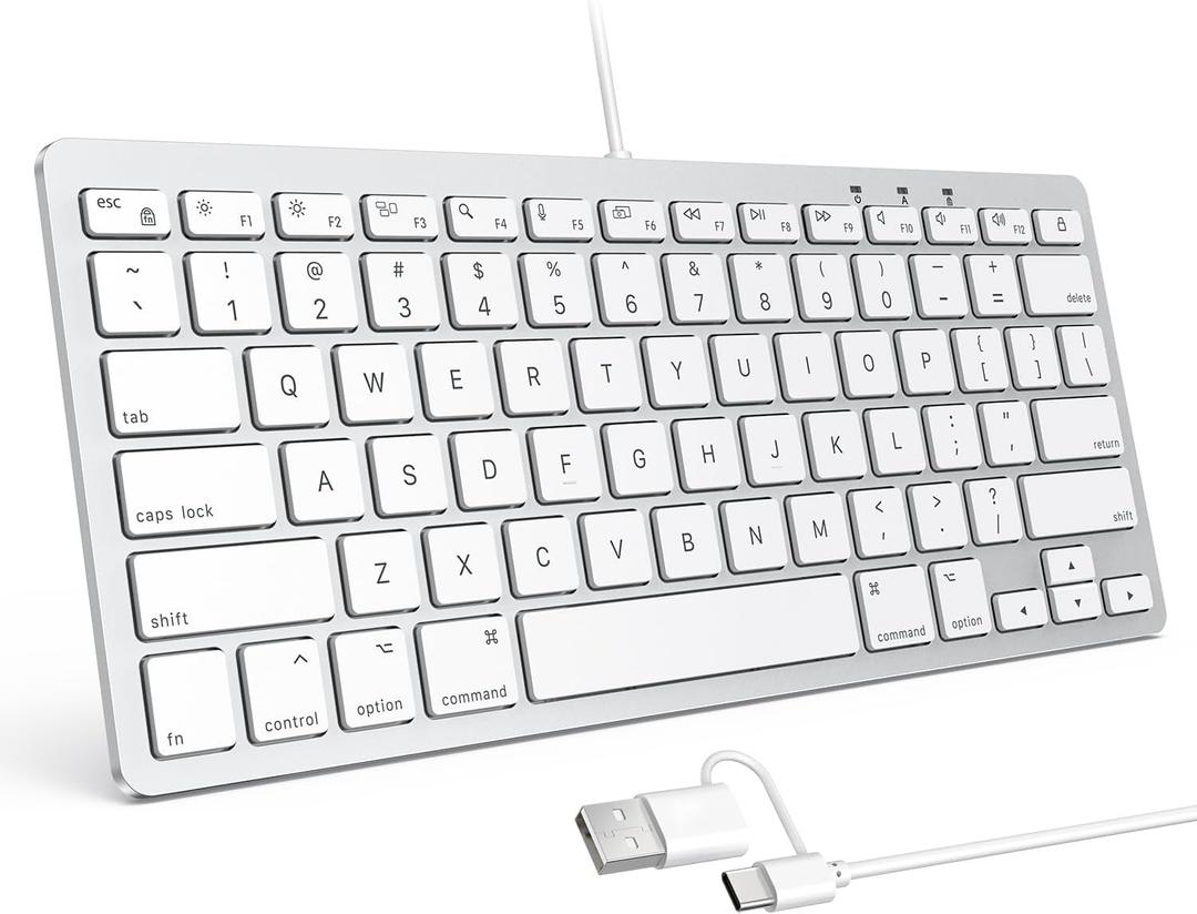 OMOTON Wired Keyboard for Mac with Dual Interface, Comfortable Typing Angle & Stable Connection, Compatible with MacBook, iMac, Mac Mini, PC-White