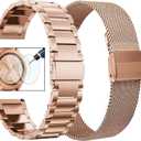 2 x KOREDA for Samsung Galaxy Watch 7 6 5 4 FE 40mm 44mm/Galaxy Watch 5 Pro 45mm/Watch 6 4 Classic 42mm 46mm 43mm 47mm Bands, 20mm Stainless Steel Metal Band (2 Pack Rose Gold)