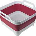 Collapsible Wash Basin 9L, Foldable Dish Tub with Drain Plug, Portable Collapsible Dish Basin, Camping Sink for Washing Dishes, Laundry & Kitchen Use (Viva Magenta) (Viva Magenta - Set of 1)
